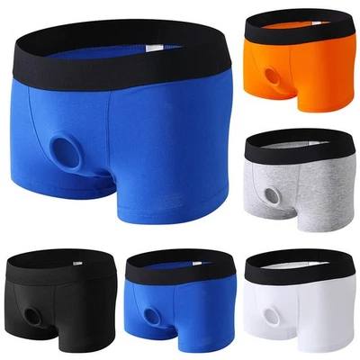 Calzoncillos boxer transpirables y sexy de algodón de cintura baja para hombre con diseño de agujero Foto 1 de 4