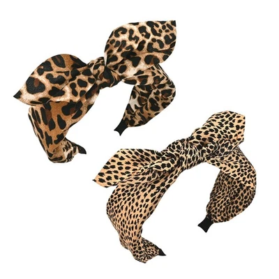 2-Piece Leopard Print Bow Headbands Cute Wide Knotted Headband for Women Girl - Image 1 of 4