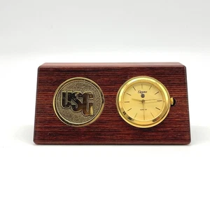 Elegance Quartz USG Solid Brass Wood Desk Clock Vintage Tabletop Decor Gold - Picture 1 of 9