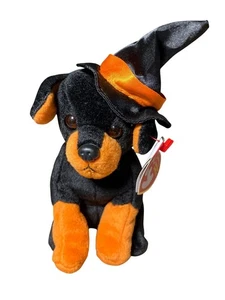 Ty Beanie Babys Alacazam Plüsch Hund Halloween Edition schwarz orange mit Hexenhut - Bild 1 von 12