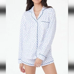 Roller Rabbit Blue Hearts Paola Pima Cotton Polo Classic Pajamas Large EUC - Picture 1 of 9