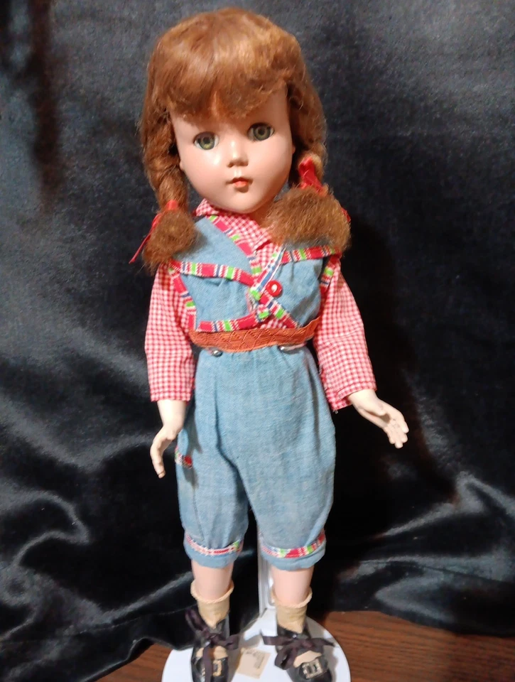Muñeca vintage Arranbee Nanette 17" con trenzas y traje de mezclilla 1948 Foto 1 de 4