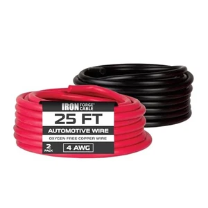 Cable de forja de hierro calibre 4 cable primario paquete de 2 - 25 ft puro OFC cobre libre de oxígeno - Imagen 1 de 7