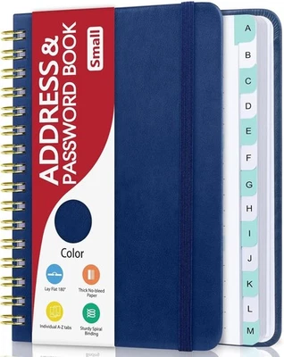 Small Address Book with Alphabetical Tabs Phone Book Password Keeper with Spiral - Image 1 of 4