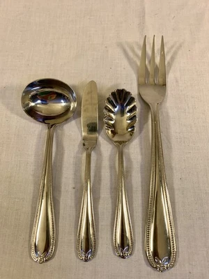 4PC Temp-Tations By Tara SERVING SET 18/10 Stainless Flatware OLD WORLD BEAD - Image 1 of 4