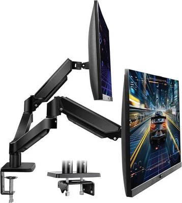 Dual Monitor Arm Desk Mount Gas Spring Adjustable Stand for 13-32 Inch Screens - Image 1 of 4