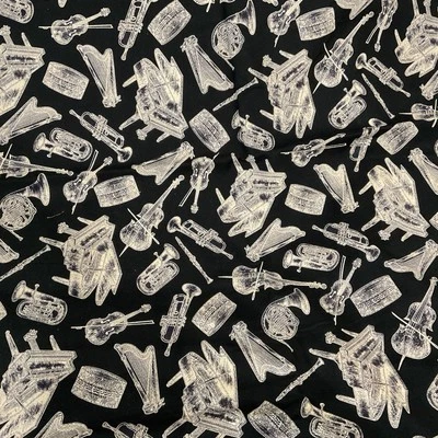 Timeless Treasures Acolchado Tela Algodón Instrumentos Musicales Crema Y Negro Foto 1 de 4