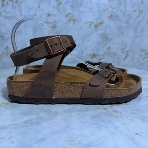 Birkenstock Yara 37 Womens Sz 6 Shoes Brown Leather Strappy Cork Casual Sandals - Picture 1 of 9