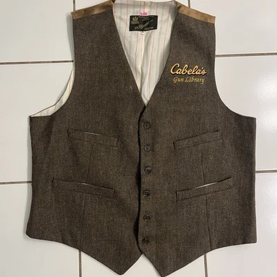 Vintage Cabela’s Gun Library Wool Tweed Vest 46 Brown Scotland P&S Haggart - Image 1 of 4