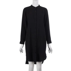 EILEEN FISHER Shirt Dress PS Black Organic Cotton Gauze Long Sleeve Shift Tunic - Picture 1 of 7