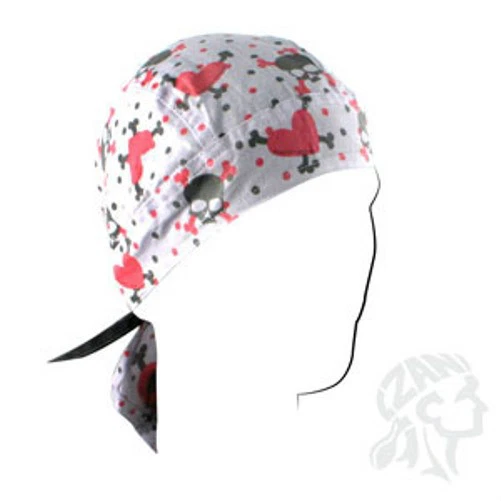 白色粉红色圆点灰色头骨十字骨心形Doo Rag头巾头骨帽 — 第 1/1 张图片
