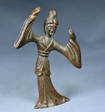 9CM Old Chinese Red Copper Dynasty Palace Beautiful Woman Beauty dance Statue