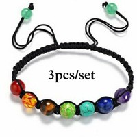 3pcs Bracelets 7 Chakra Healing Balance Beaded Lava Yoga Reiki Prayer Stones Hot