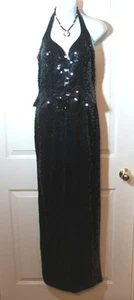 Niteline Della Roufogali Size 6 Black Long Sequinned Halter Top Dress Cocktail - Picture 1 of 8