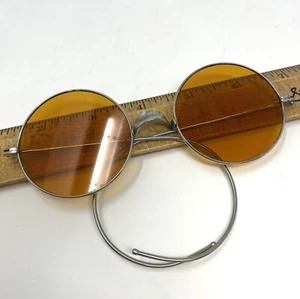 Antique Willson Amber Sunglasses Goggle Spectacles Vtg Steampunk Safety Glasses - Picture 1 of 14