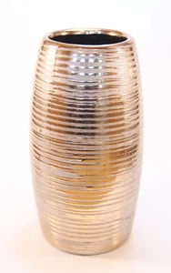 Gold metallisch gestreifte gerippte Keramikvase - 9,5" hoch - Bild 1 von 4