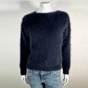 Suéter Pullover 70% Angora Fuzzy Vintage Negro UNO & UNA Manga Larga 34 en Busto - Imagen 1 de 10