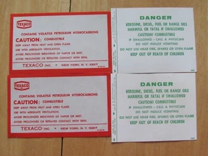DE COLECCIÓN GASOLINERA GASOLINA DISTRIBUIDOR LOCAL 2 CALCOMANÍAS TEXACO Y 2 PELIGROS - Imagen 1 de 4