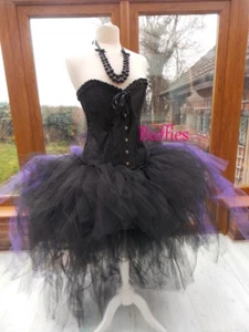 LINED Long & short Tutu Black Purple Gothic skirt Burlesque Bustle Witch - Picture 1 of 7