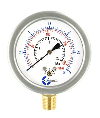 2-1/2" Capsule Diaphragm Pressure Gauge 3 PSI 1/4" NPT Low Mnt, Adjustable Zero - Image 1 of 4