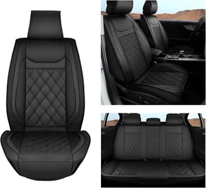 Nilight 5 Car Seat Covers Waterproof Faux Leather Cushions Full Set Black - Picture 1 of 8