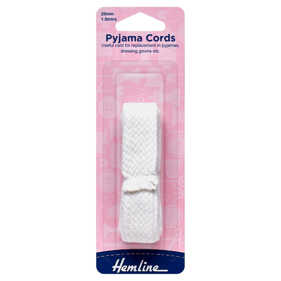 Polyester Pyjama Cord: 1.5m x 20mm: White - H682 - by Hemline - Image 1 of 1