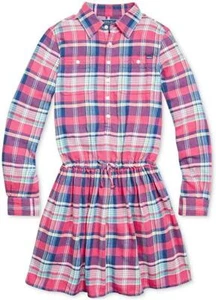 NWT Polo Ralph Lauren Pink Multi Big Girls Long Sleeve Plaid Dress 16 pno1821 - Picture 1 of 1