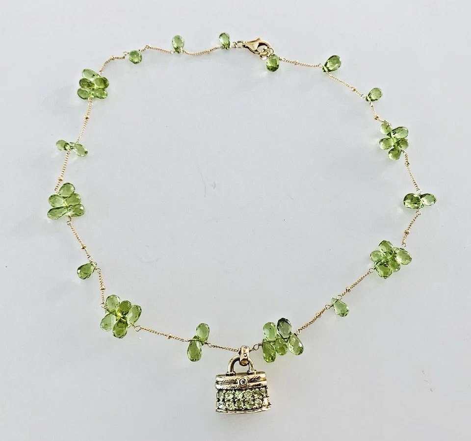 Collar Briolette Colgante Monedero Peridoto Lleno Oro 14K Piedras Preciosas Foto 1 de 4