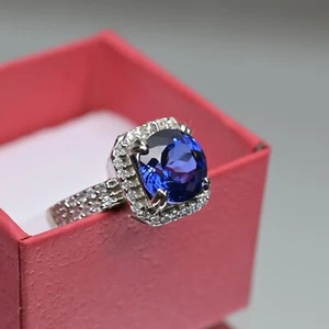 Certified 925 Silver Ring | 9mm Natural Blue Sapphire with Moissanite Accents - Picture 1 of 7