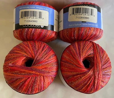 4 Balls Berroco Gem Ribbon Yarn 3660 Red Purple Gold Glitter 5.5mm Light Worsted - Image 1 of 3