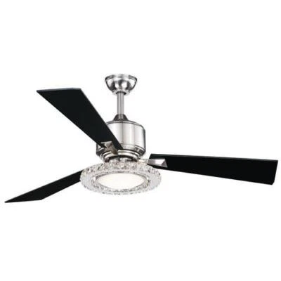 52" Brushed Nickel LED Ceiling Fan 3 Blade Remote Crystal Cream Glass Shade - Image 1 of 4