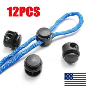 12Pcs/set Black Paracord Cord Lock Clamp 2 Holes Toggle Clip Stopper Accessories - Picture 1 of 10