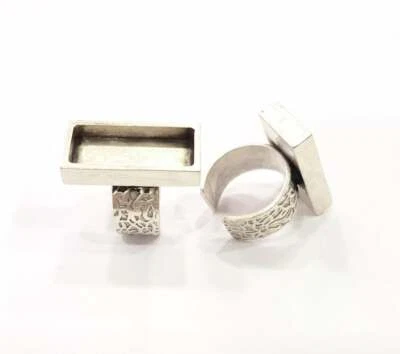 Anillo Base en Blanco Bisel Ajuste Plata Antigua Ajustable 25x10 mm Blanco G15480 Foto 1 de 4