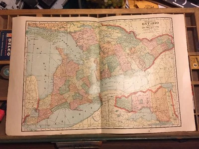 Mapa, Canadá, Provincia de Ontario, George F. Cram 1903 doble cara Foto 1 de 4