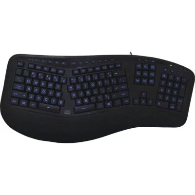 Adesso AKB-150EB Color Illuminated Ergonomic Keyboard - Cable Connectivity - USB - Image 1 of 4
