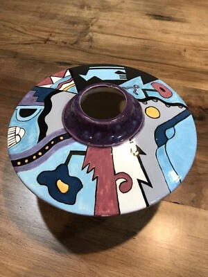 Colorful Southwestern Style Decorative Vase Purple Decor 8.5” Diameter X 4.5” H - Image 1 of 4