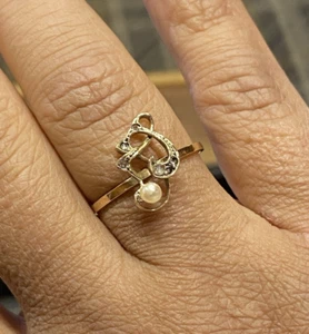 vintage antique art nouveau 12k gold seed pearl and 6 rose diamonds ring - Picture 1 of 12