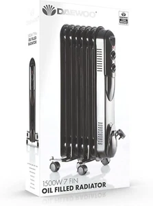 Daewoo 7 Fin Oil Radiator HEA1816: 1500W Portable Heater Dial Control 3 Modes - Picture 1 of 6