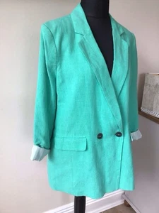 PAPAYA GREEN LINEN MIX LINED DOUBLE BREASTED BLAZER JACKET SIZE 12 NEW - Picture 1 of 11