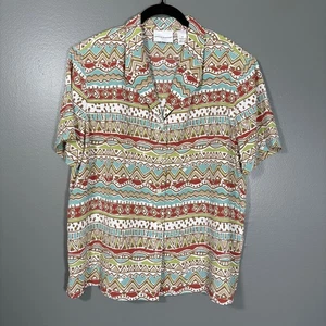 Alfred Dunner Earth Tones Tribal Print Button Up Shirt - 18 - Women's Plus Size - Picture 1 of 5
