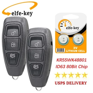 2 Keyless Remote Key Fob 3B for Ford Fiesta Focus C-MAX 3B KR55WK48801 4D63 Chip - Picture 1 of 8