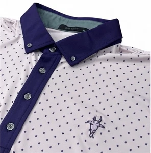 Greyson Golf Shirt Polo GOAT Geometric Print Men Sz XL Pink Polka Dot Wolf AOP - Picture 1 of 9