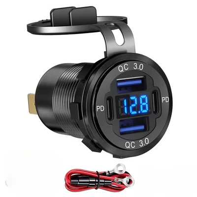 12V 4 Ports Fast Car Charger QC3.0 & PD USB C Charger Socket For Boat RV Marine - Image 1 of 4