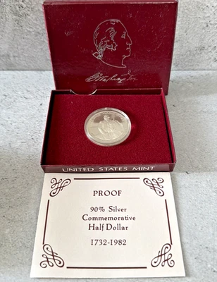 George Washington 250th Anniversary Of Birth 1982 Silver Half Dollar Coin #UP10 - Image 1 of 3