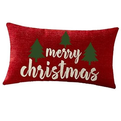  Happy Holidays Merry Trees Red Cotton Linen Throw Pillowcase Cushion Christmas - Image 1 of 2