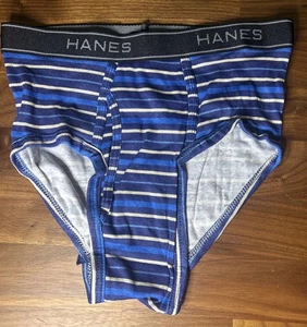 Hanes Boys Sz L (men’s Small) Cotton Brief Underwear Kidcore Blue Stripes Ringer - Picture 1 of 4