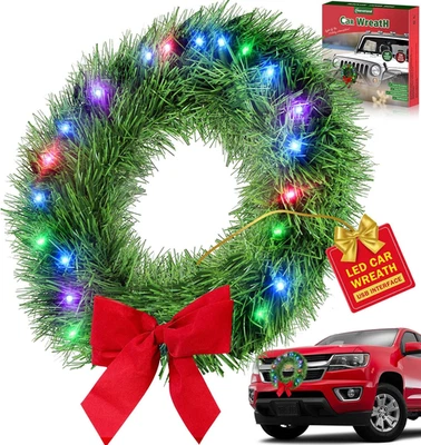 Moveland 13" Light up Christmas Wreath for Car Truck SUV - Artificial Car Wreath - Image 1 of 4