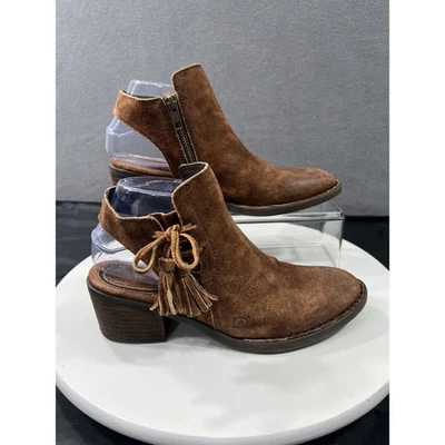 BORN Monikah Distressed Ankle Boots Women SZ 6.5 Block Heel Brown Leather Boho - Image 1 of 4