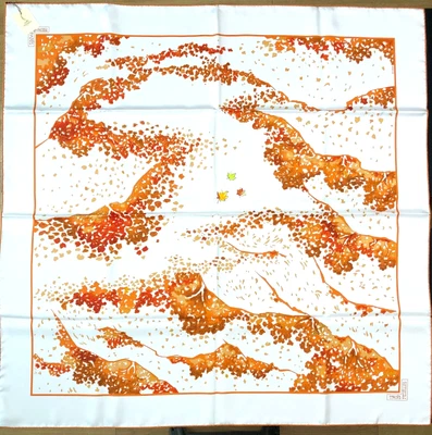 Unused w/Tag Minor Defects HERMES Silk Scarf TROIS FEUILLES 90 3 Leaves - Image 1 of 4