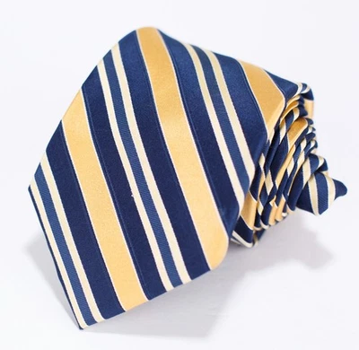 Mens Repp Tie Gold & Blue Striped Jones New York 59"W x 3.5"W - Image 1 of 4